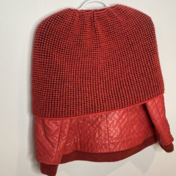 Giorgio Rotti Women Red Knit Scarf Collar Soft Leather Lined Jacket Size Large - Picture 9 of 16